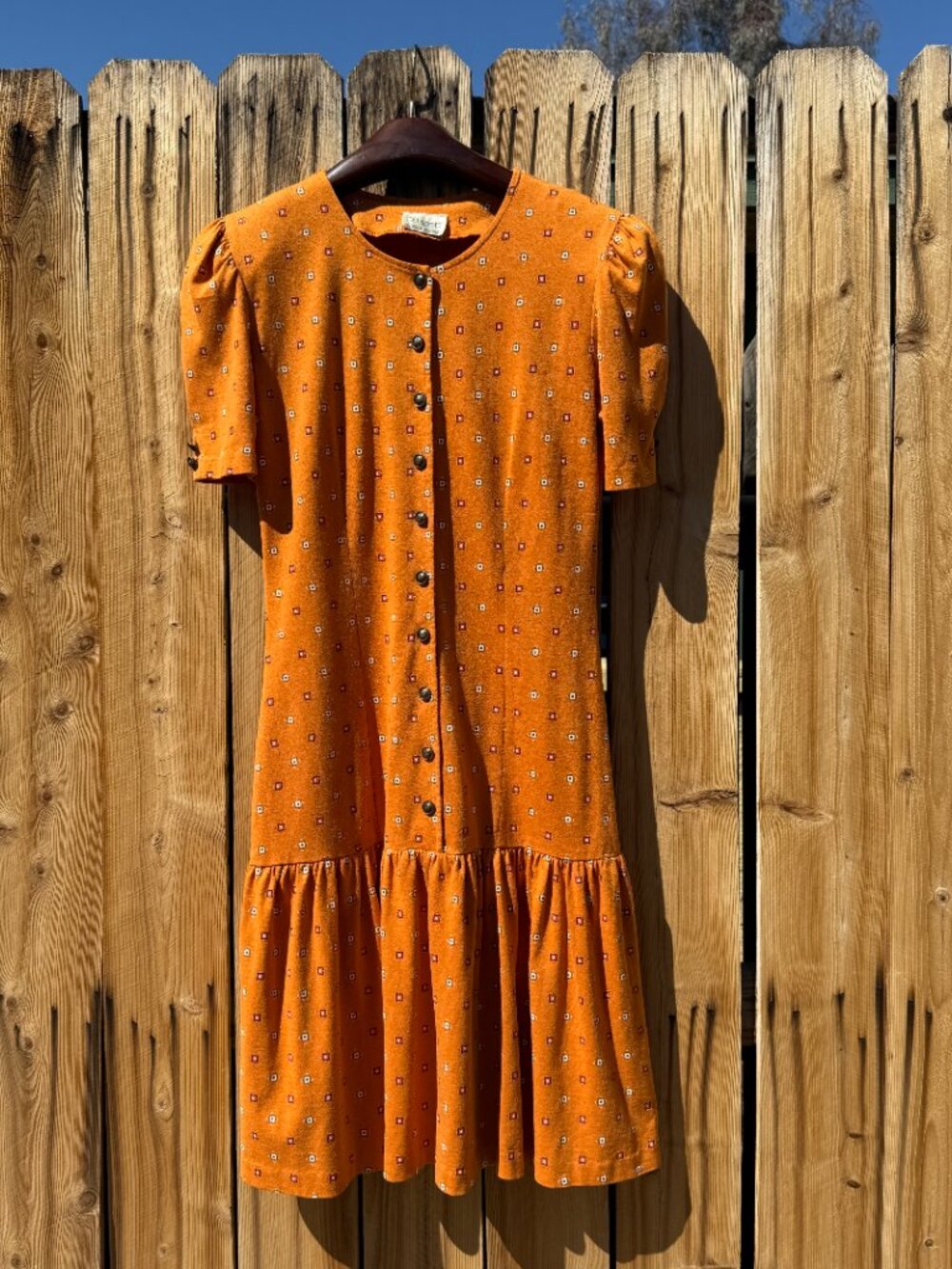 PRICE FIRM Vintage Dress 80s 90s DB Sport Orange Drop Waist Pleated Casual